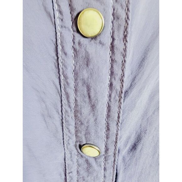 True Religion XS Pearl Snap Western Buttoned Shirt Crystal Logo Pockets Purple - Picture 5 of 10